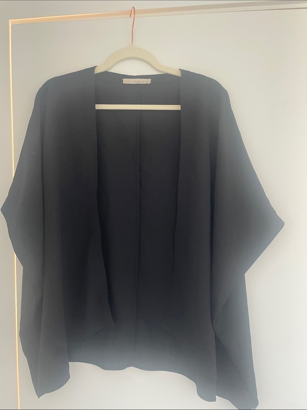Women's Black Open-Front Draped Poncho Cardigan